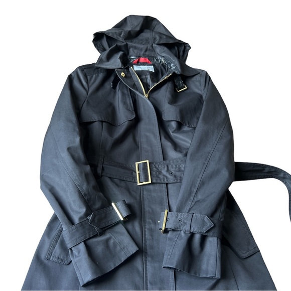 Cole Haan Signature Women’s Black Trench Coat Mid Length Removable Hood, Small - Picture 4 of 11